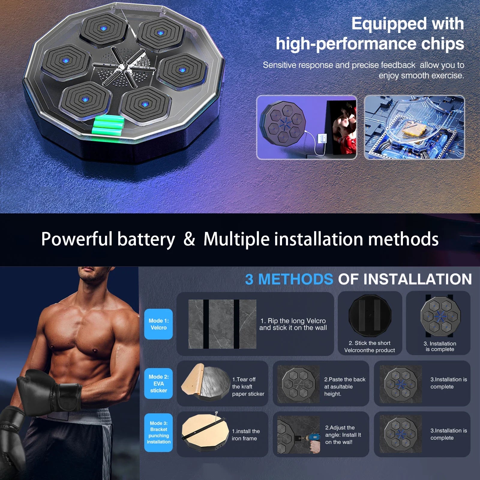 Music Boxing Machine, 2025 New Smart Bluetooth Music Boxing Parent-Child Games, Wall-Mounted Exercise Equipment for Home Exercise New Fitness