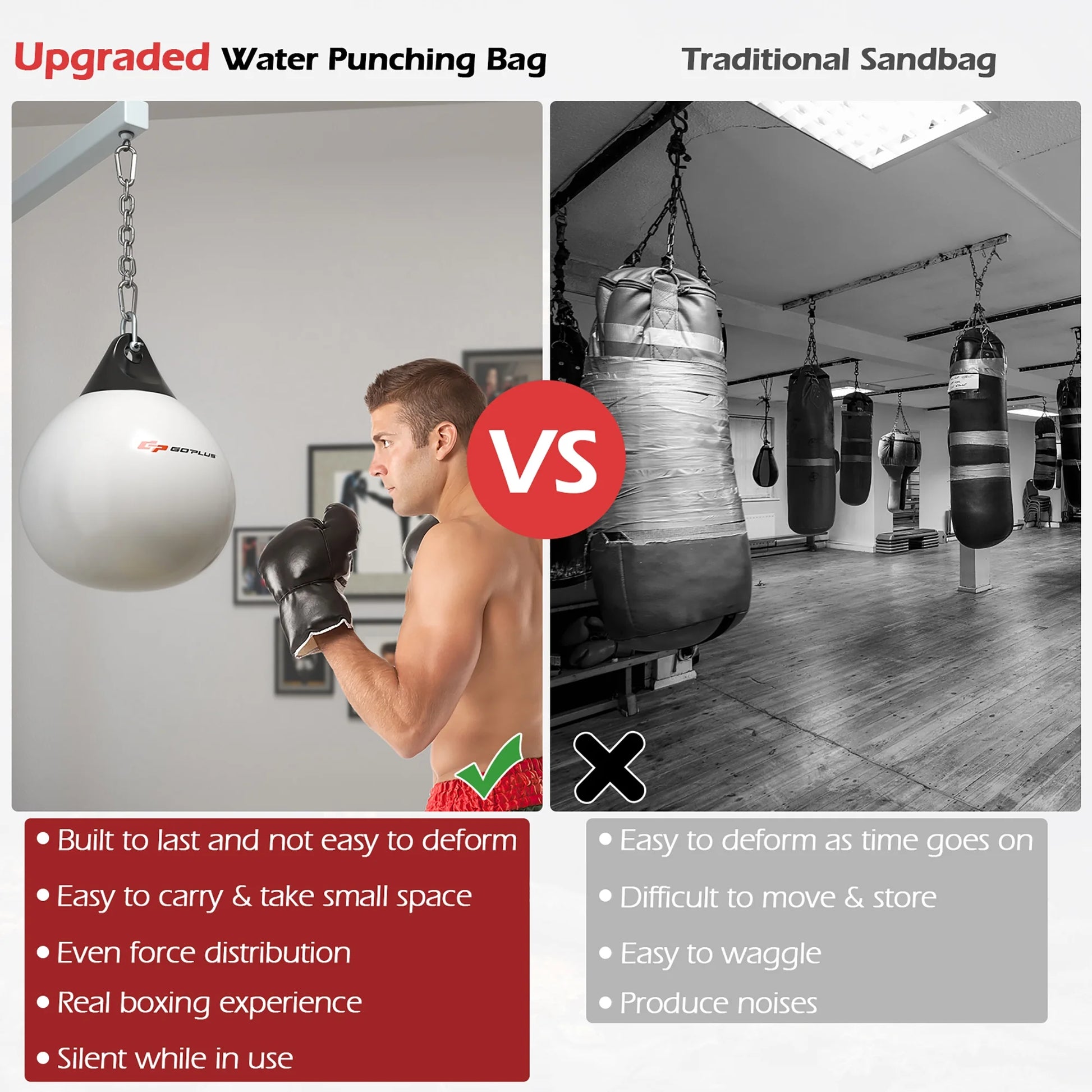 Goplus 18'' 110Lbs Heavy Water Filled Punching Aqua Training Boxing Bag Home Gym Hook White