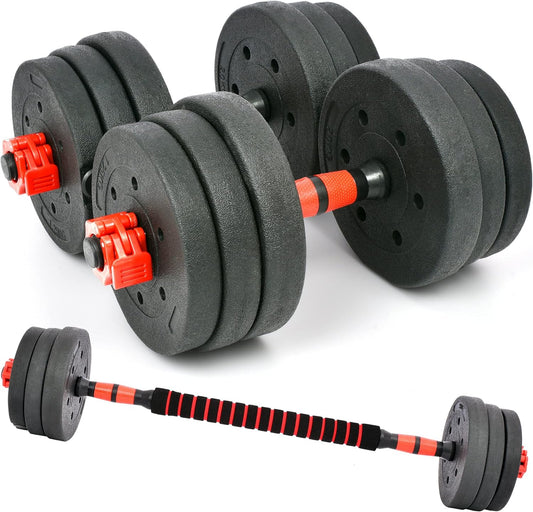 Adjustable Dumbbell Set - 33 lbs, 44 lbs, 66 lbs with Barbell Connecting Rod - Versatile Weight Set for Home Gym