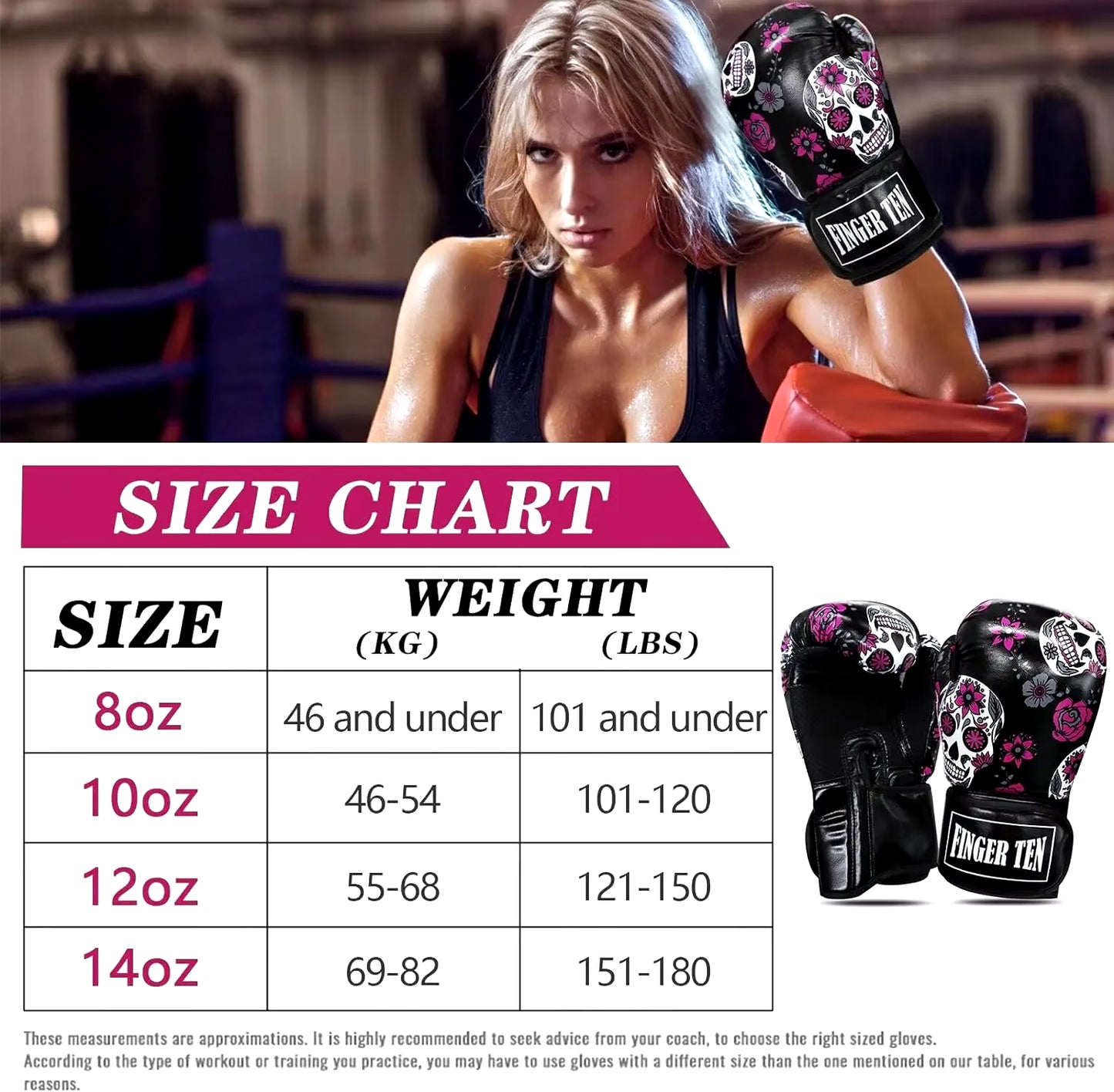 Boxing Gloves Women Punching Sparring Kickboxing MMA Training 1 Pair,Heavy Bag Glove for Boxing Punching Bag 8 10 12 14 OZ