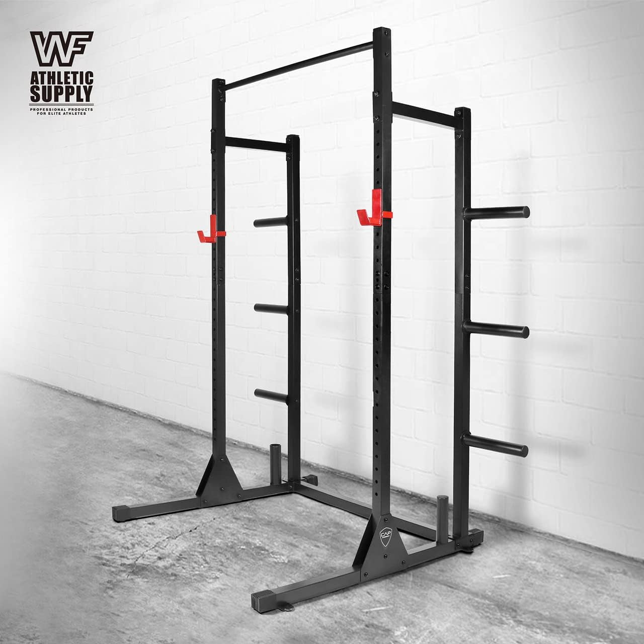 Squat Stand with J-Hooks & Pull up Bar, Bench Press Rack for Full Body Strength Workout; Safety Spotter Arms, Plate Holder & Half Rack Conversion Kit Attachments Available