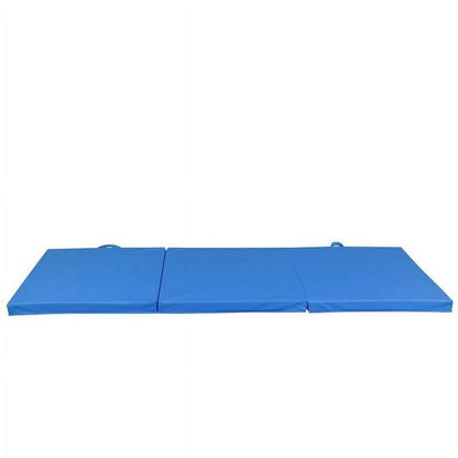 6' X 2' Exercise Tri-Fold Gym Mat,Aerobics Yoga Workout Tumbling Mats for Home Gym Flooring with Carry Handles for Gymnastics, Stretching, Martial Arts-Blue