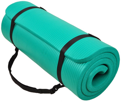 Fitness 1" Extra Thick Yoga Mat W/Knee Pad & Carry Strap, Blue