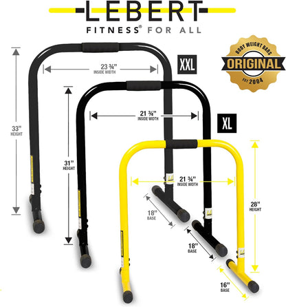 Dip Bar Stand - Original Equalizer Total Body Strengthener Pull up Bar Home Gym Exercise Equipment Dipping Station - Hip Resistance Band, Workout Guide and Online Group - Yellow