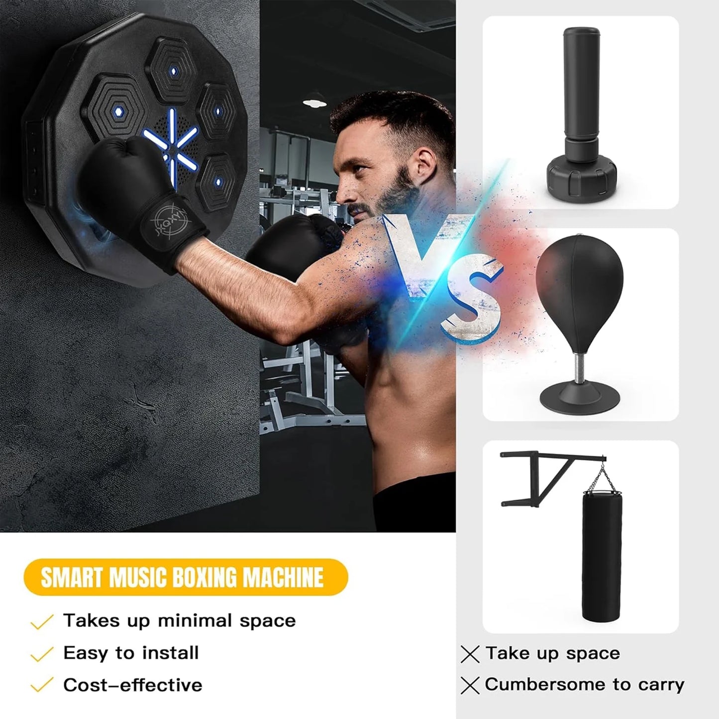 Music Boxing Machine, 2025 New Smart Bluetooth Music Boxing Parent-Child Games, Wall-Mounted Exercise Equipment for Home Exercise New Fitness