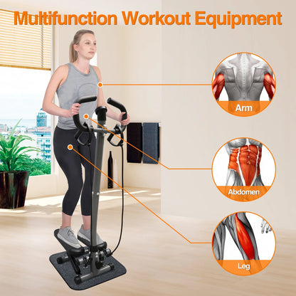 Steppers for Exercise, Mini Stair Stepper with Resistance Bands and Handlebar, Stair Climber Fitness Exercise Equipment for Full Body Training, 330 Lbs Weight Capacity, Grey