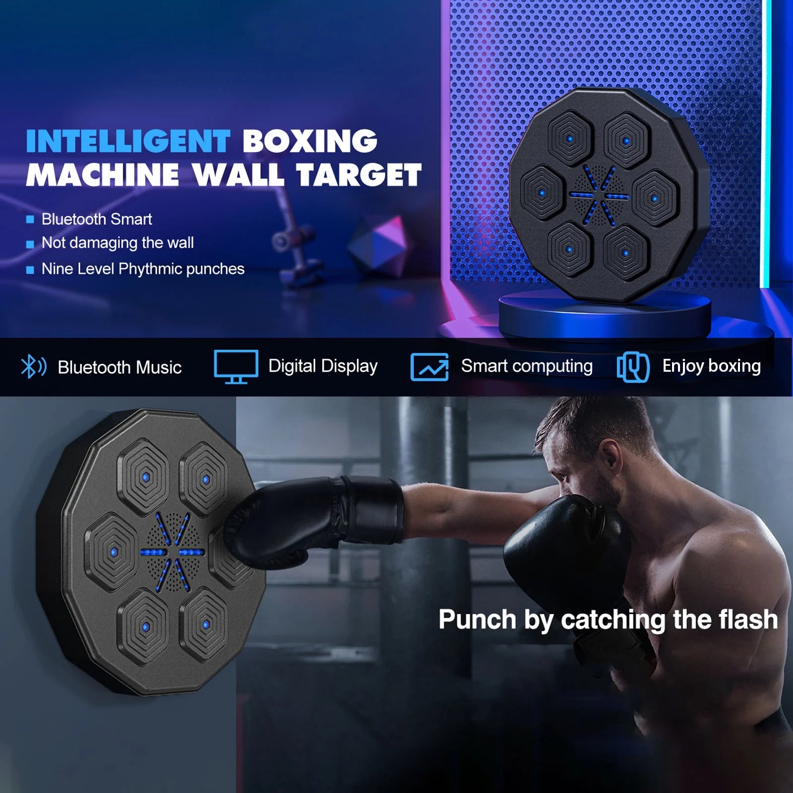 Music Boxing Machine, 2025 New Smart Bluetooth Music Boxing Parent-Child Games, Wall-Mounted Exercise Equipment for Home Exercise New Fitness